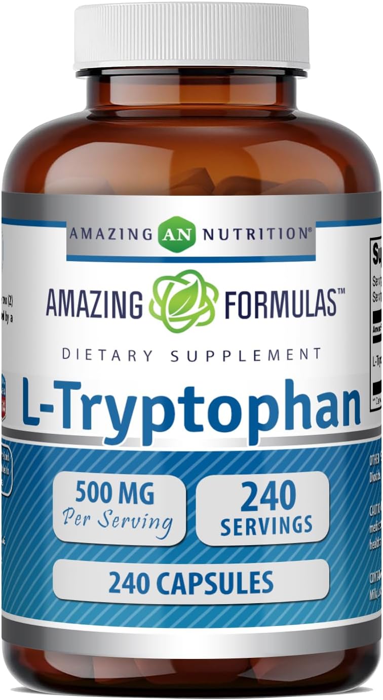 L-Triptófano 500 mg Suplemento Alimenticio - 120 Cápsulas - Amazing Formulas