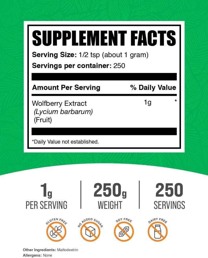 Wolfberry Extract Powder - Goji Berry Supplement, Vegan & Gluten-Free, 250g
