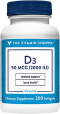 The Vitamin Shoppe Vitamina D3 2000 IU - 200 Cápsulas Blandas