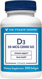 The Vitamin Shoppe Vitamina D3 2000 IU - 200 Cápsulas Blandas