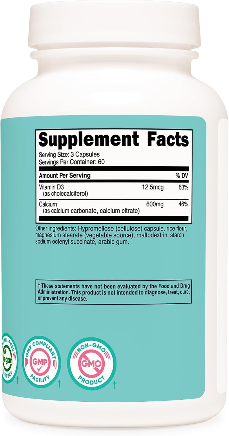 Nutricost Calcio (600 mg) + Vitamina D3 (12.5 mcg) - 180 Cápsulas, Vegano, Sin Gluten