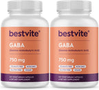 BESTVITE GABA 750mg por Cápsula - 240 Cápsulas Vegetarianas - Sin Estearatos - Vegano - Sin Gluten - No GMO