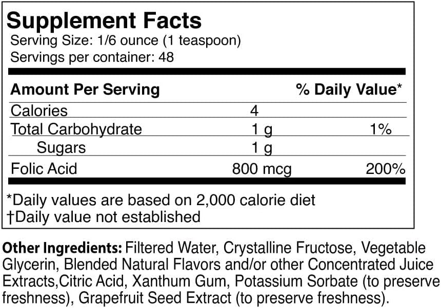 Life Solutions Ácido Fólico Líquido - 800 mcg por dosis - Sabor a Bayas, 237 ml