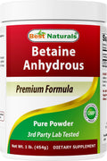 Best Naturals Betaína Anhidra Trimetilglicina (TMG) Polvo Puro 454 g (1 Libra)