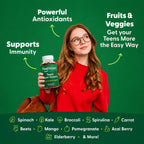 Feel Great Super Green Gummies Teen Vitamins | Gominolas Multivitamínicas Veganas para Adolescentes | Suplemento de Frutas y Verduras | 60 Unidades