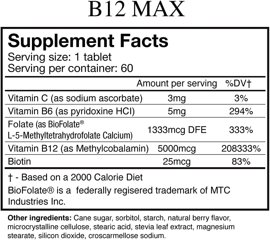 Wellgenix Bio-Available Sublingual B12 Max - 120 Comprimidos