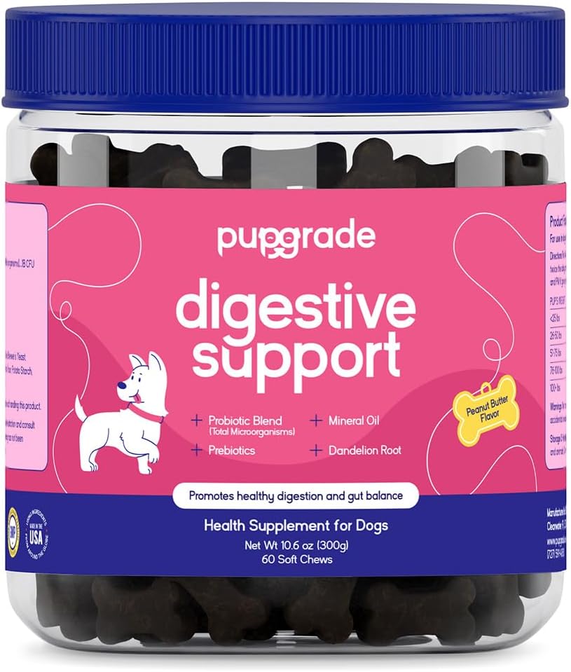 PupGrade Apoyo Digestivo para Perros, Sabor a Pato - 60 Masticables Suaves