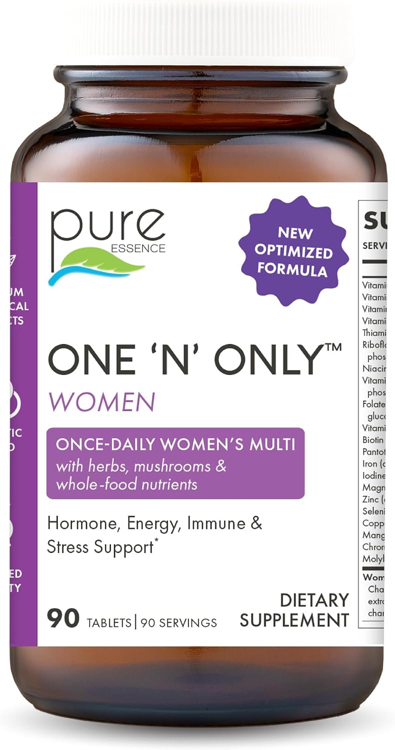 Pure Essence Labs One N Only Women's Multivitamin, Natural Herbal Supplement with Vitamin D3, B12 & Biotin with Whole Foods, 90 Tablets