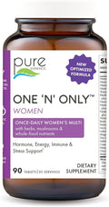Pure Essence Labs One N Only Women's Multivitamin, Natural Herbal Supplement with Vitamin D3, B12 & Biotin with Whole Foods, 90 Tablets