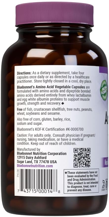 Bluebonnet Aminoácidos 750 mg - 180 Cápsulas Vegetarianas