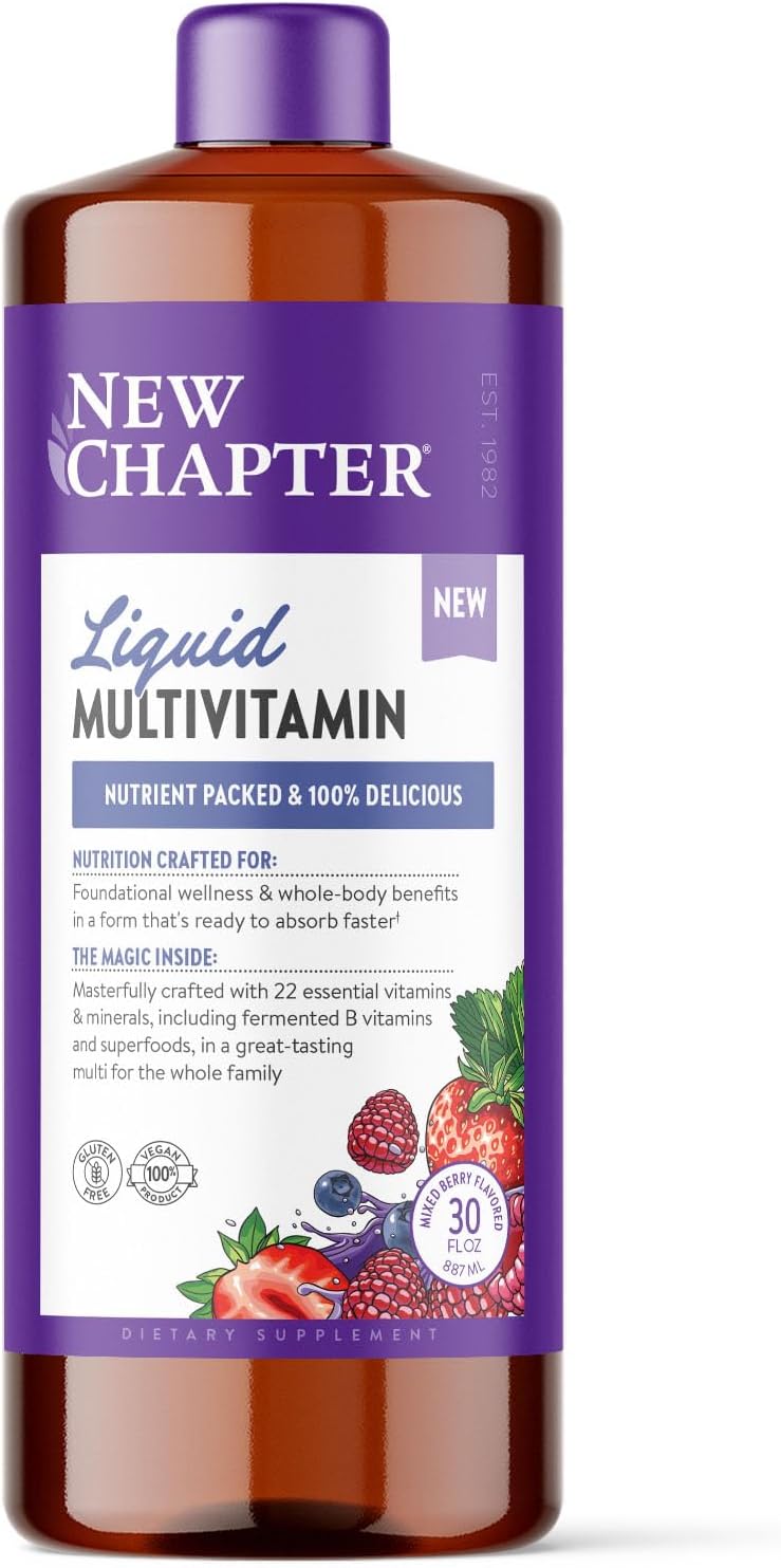 New Chapter Multivitamínico Líquido + Minerales - Apoyo Corporal Integral para Adultos, Adolescentes y Niños 2+ - 22 Vitaminas y Minerales Esenciales - Fácil Absorción - Sabor Naranja Mango - 887 ml