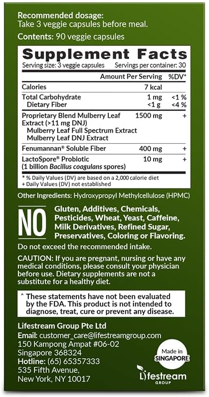LABO Nutrition Mulbiotic Cápsulas - Extracto Orgánico de Hoja de Morera + Probiótico LactoSpore y Prebiótico Fenumannan - Apoyo para Antojos de Carbohidratos, Vegano, Sin Gluten