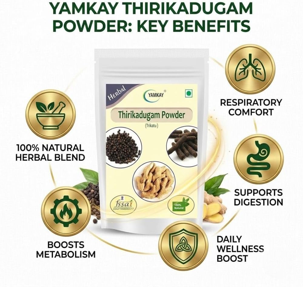 YAMKAY Thirikadugam en Polvo 300g – Trikatu Churna – Mezcla Herbal de Tres Pimientos y Jengibre