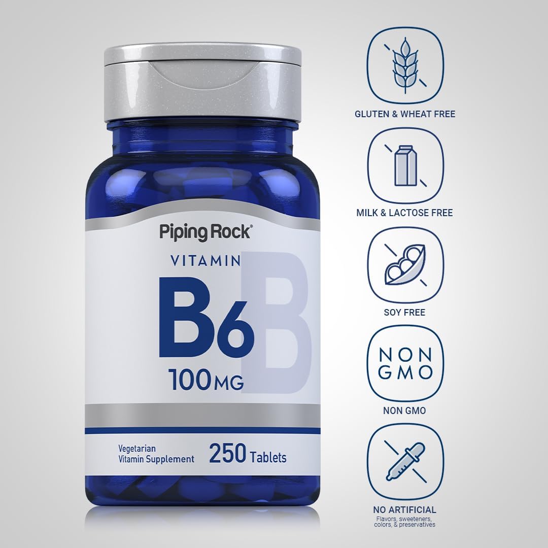 Piping Rock Vitamina B6 100 mg | 250 Comprimidos | Piridoxina Clorhidrato