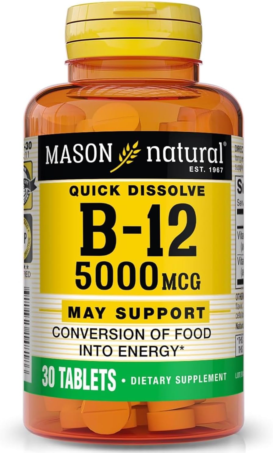 Mason Natural B-12 5000 mcg Comprimidos Sublinguales, 30 unidades (Paquete de 2)