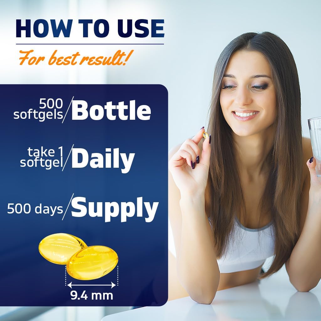 Vitamatic Vitamin D3 10000 IU (250 mcg) - 500 Softgels (Olive Oil Based), Non-GMO, Gluten Free in Cold-Pressed Mini Softgels