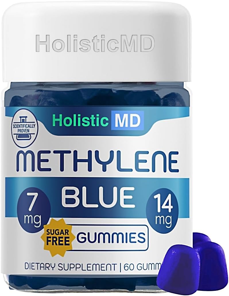 Azul de Metileno para Humanos Grado Farmacéutico USP - 7mg y 14mg - Gominolas Veganas Sin Azúcar Sabor Bayas - 60 Unidades