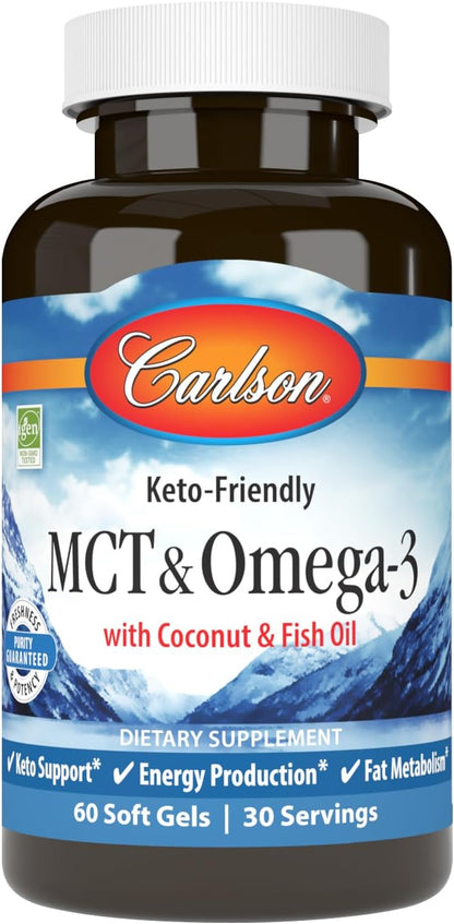 Carlson MCT & Omega-3, Aceite de Coco, EPA & DHA, 60 Cápsulas – Image 1
