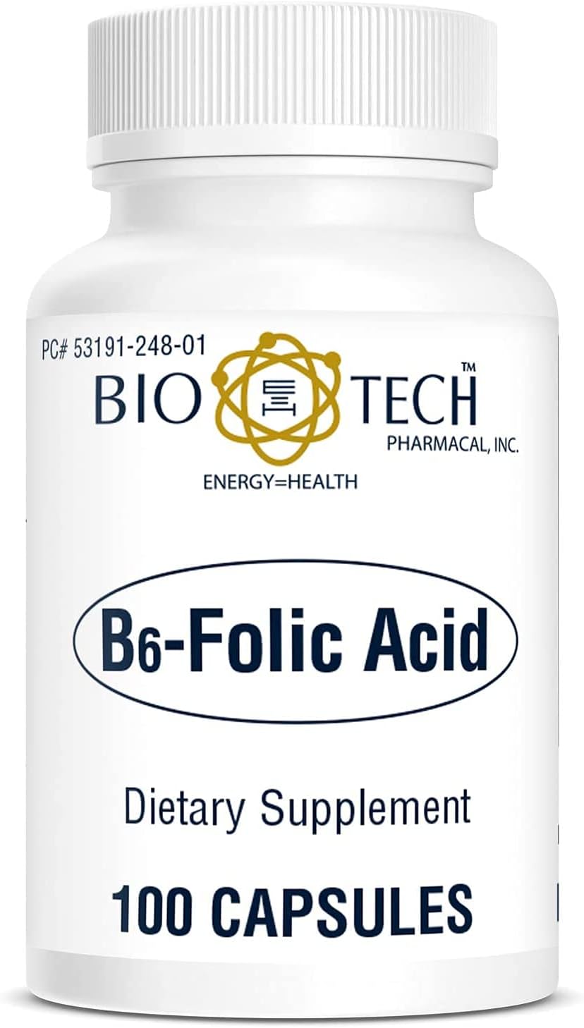 Bio-Tech Pharmacal B6-Ácido Fólico, 100 Cápsulas – Suplemento Alimenticio Natural