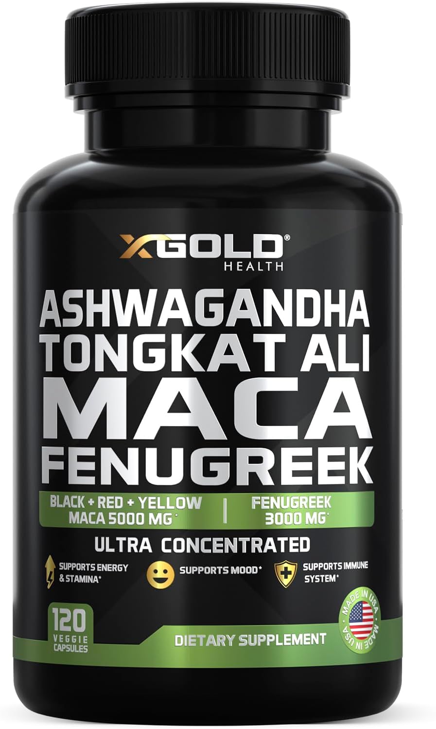 X Gold Health Complejo Herbal Ashwagandha 30:1 + Tongkat Ali 50:1 + Maca 20:1 + Fenogreco 10:1 | Extractos de Alta Potencia | Energía y Vitalidad