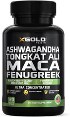X Gold Health Complejo Herbal Ashwagandha 30:1 + Tongkat Ali 50:1 + Maca 20:1 + Fenogreco 10:1 | Extractos de Alta Potencia | Energía y Vitalidad