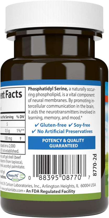 Carlson - Fosfatidilserina, 100 mg, No OGM, Función Cerebral, 30 Cápsulas Blandas – Image 3