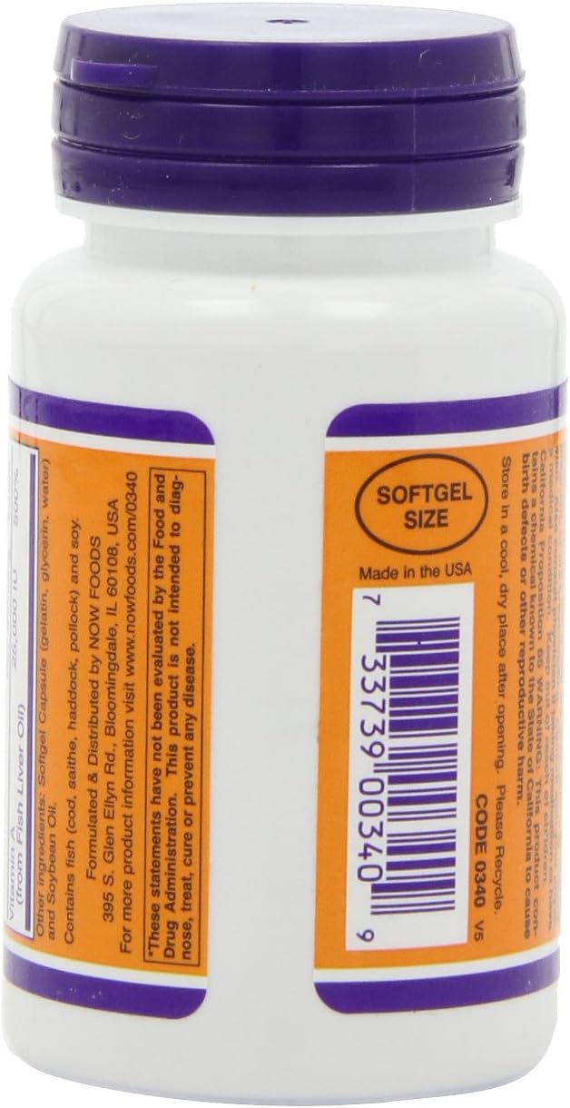 NOW Foods Vitamina A 25.000 UI, 100 Cápsulas Blandas (Pack de 4)