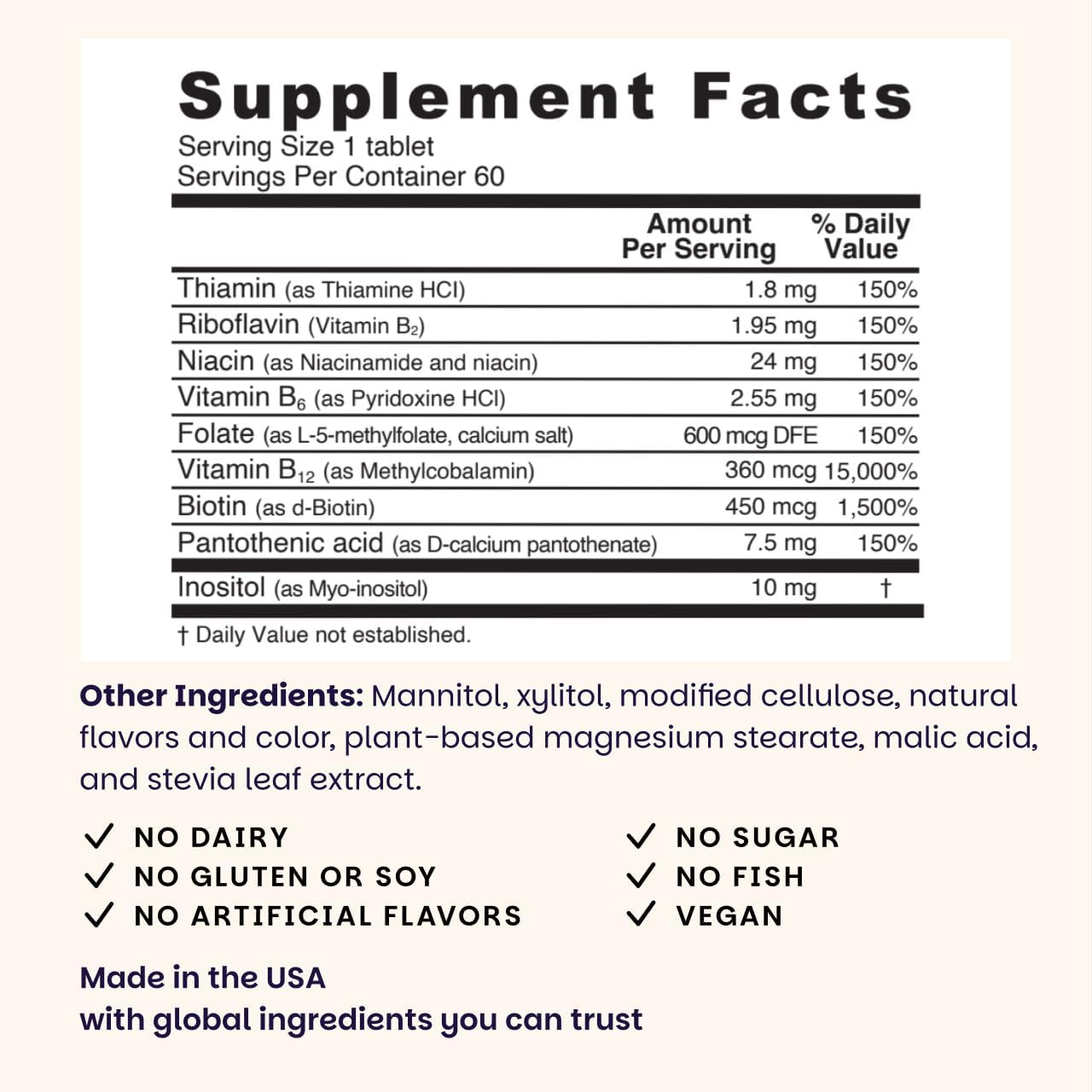 EZ Melts Complejo B Disoluble - Vitaminas B con Metilcobalamina y Metilfolato - Sabor Fresa - 60 Comprimidos