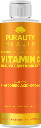 PURALITY HEALTH Vitamina C Líquida 1000mg por Dosis, Absorción Liposomal Mejorada, No GMO, Sin Gluten, Vegano, 15 Días