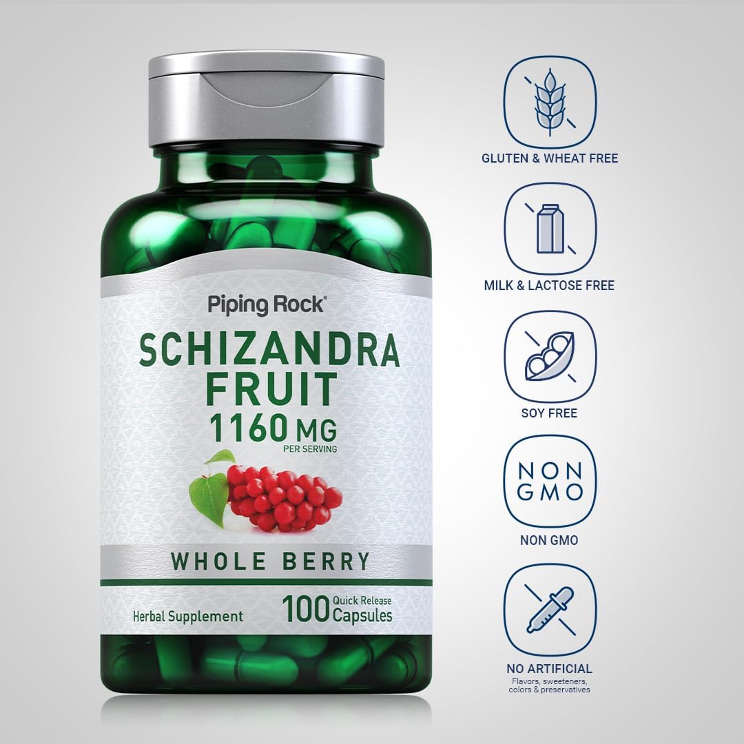 Piping Rock Schizandra Berry Fruit Cápsulas, 1160mg, 100 cápsulas