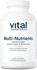 Vital Nutrients Multi-Nutrients 3 – Multivitamínico Vegetariano sin Hierro ni Cobre, 180 Cápsulas