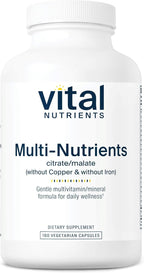 Vital Nutrients Multi-Nutrients 3 – Multivitamínico Vegetariano sin Hierro ni Cobre, 180 Cápsulas