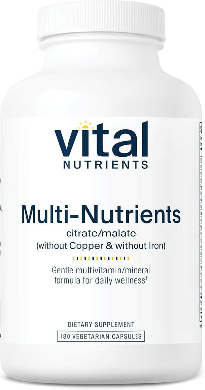 Vital Nutrients Multi-Nutrients 3 – Multivitamínico Vegetariano sin Hierro ni Cobre, 180 Cápsulas – Image 1