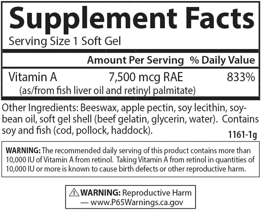 Carlson Labs Vitamin A with Pectin, 25000 IU, 100 Softgels