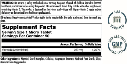 KAL Ultra Vitamina D3 10000 UI (250 mcg) - ActivMelt de Disolución Rápida - 90 Microcomprimidos – Image 2