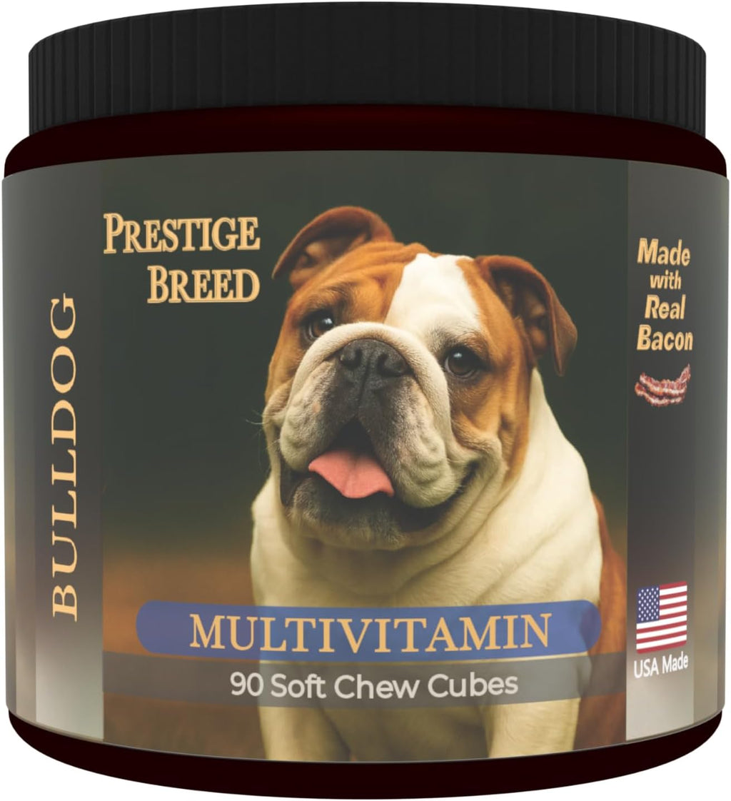 Prestige Breed Multivitamínicos para Bulldog, Nutrición Equilibrada, 90 Comprimidos, Hecho en USA con Bacon de Verdad