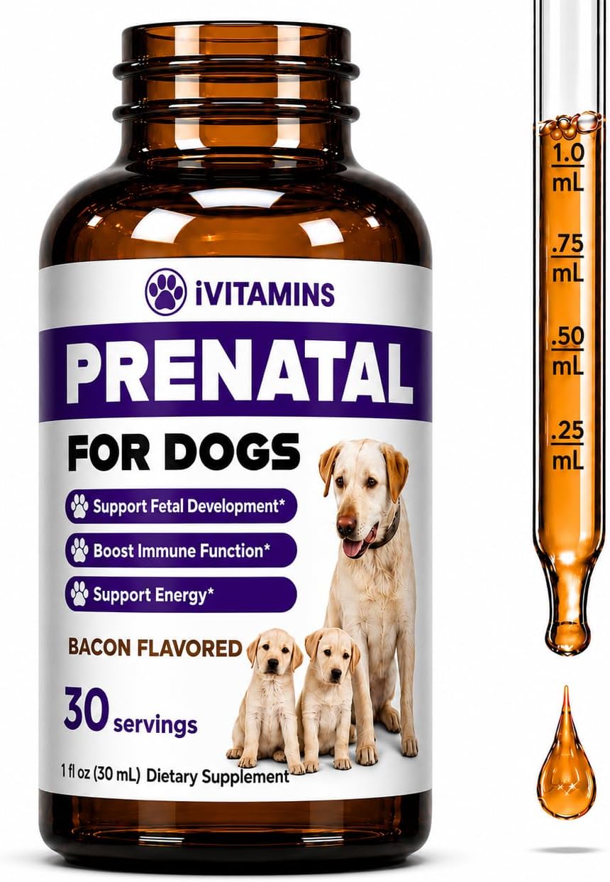Vitaminas prenatales para perras - Complejo B y vitamina C - Fórmula líquida orgánica sabor bacon - 30 ml