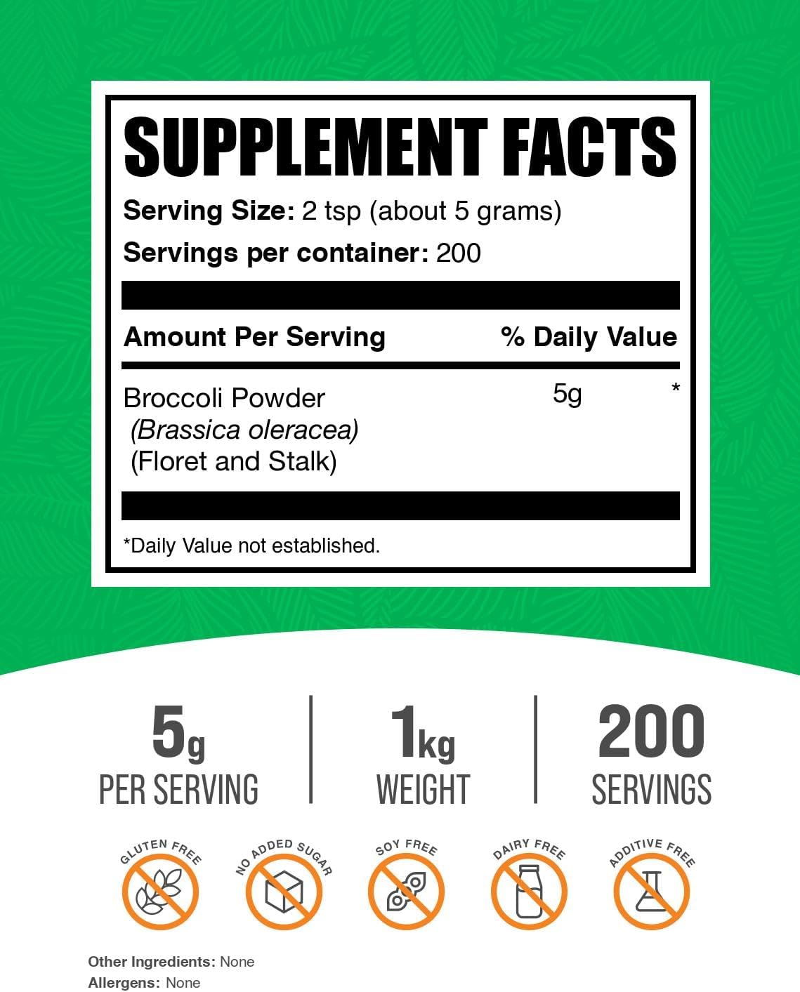 BulkSupplements.com Brócoli en Polvo - Suplemento de Sulforáfano - Vegano y Sin Gluten, 1 kg