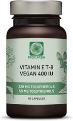 Procapsin T-8 Vitamina E 400 UI Cápsulas con los 8 Formas de Vitamina E (Tocoferoles y Tocotrienoles) | 60 Cápsulas Veganas