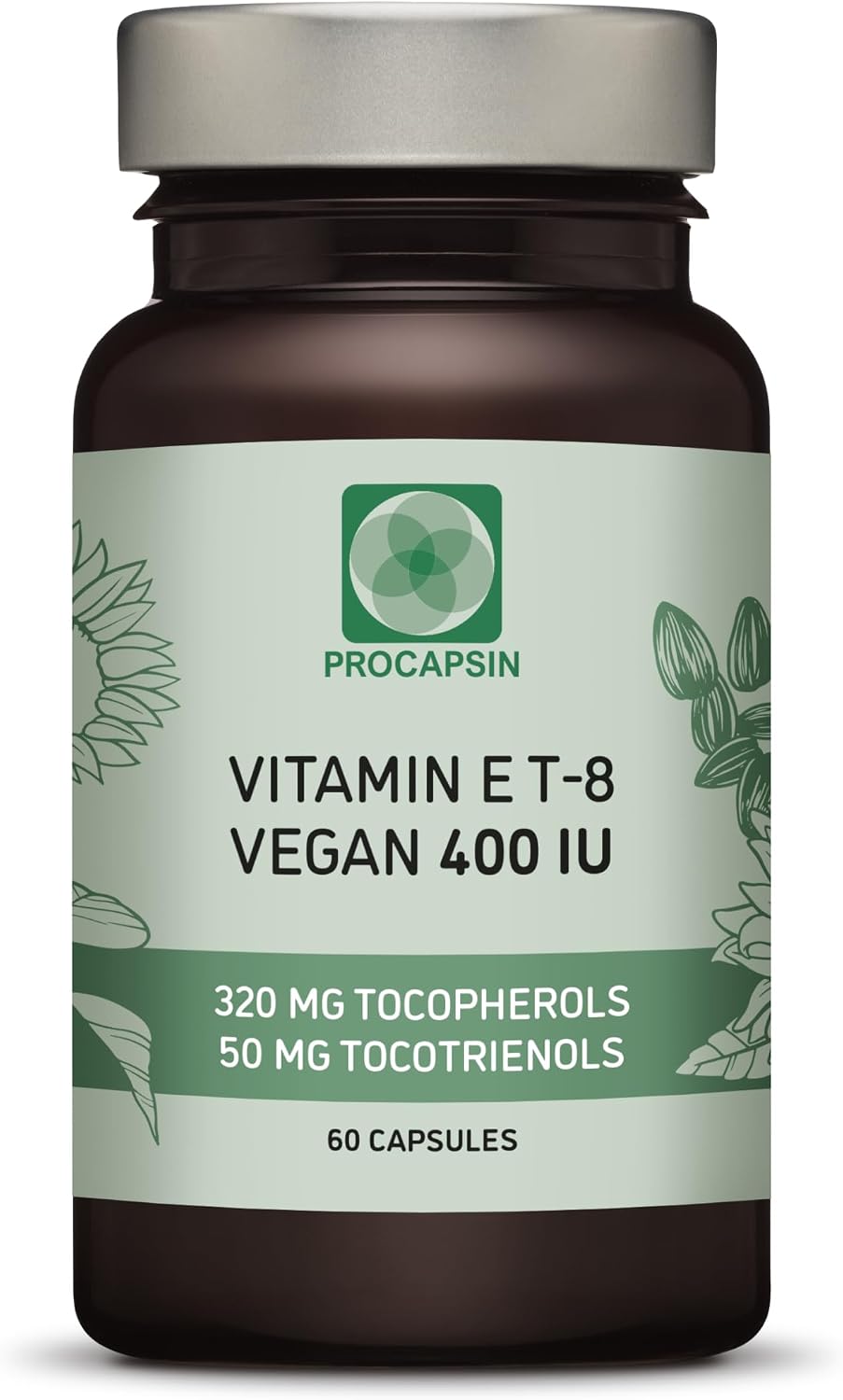 Procapsin T-8 Vitamina E 400 UI Cápsulas con los 8 Formas de Vitamina E (Tocoferoles y Tocotrienoles) | 60 Cápsulas Veganas