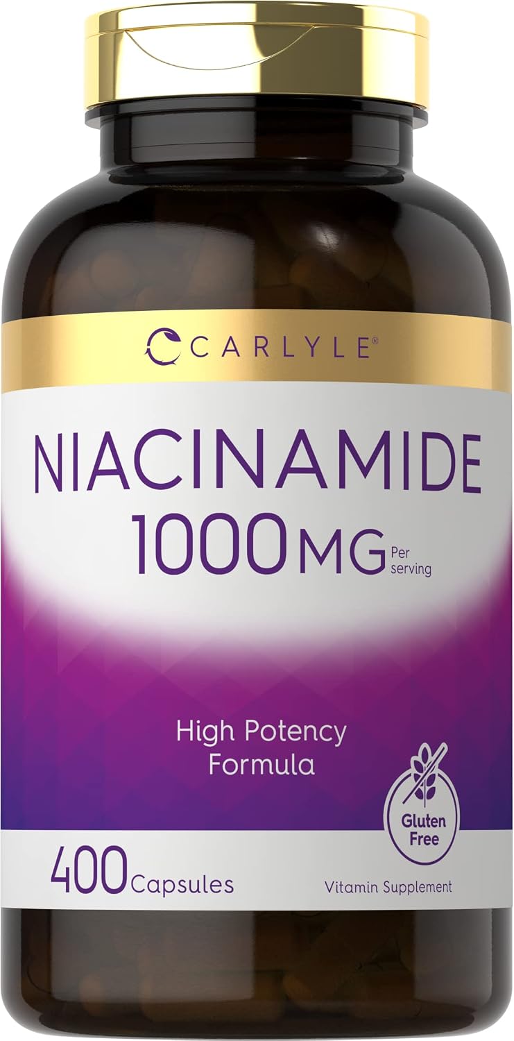 Carlyle Niacinamida 1000 mg | 400 Cápsulas | Fórmula de Alta Potencia | No-GMO, Sin Gluten