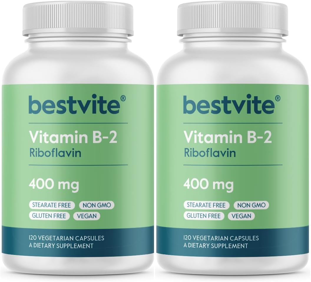 BESTVITE Vitamina B-2 (Riboflavina) 400mg - 240 Cápsulas Vegetarianas - Alta Potencia