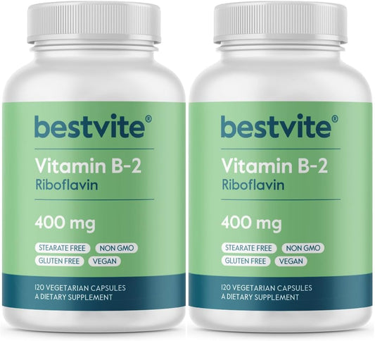 BESTVITE Vitamina B-2 (Riboflavina) 400mg - 240 Cápsulas Vegetarianas - Alta Potencia