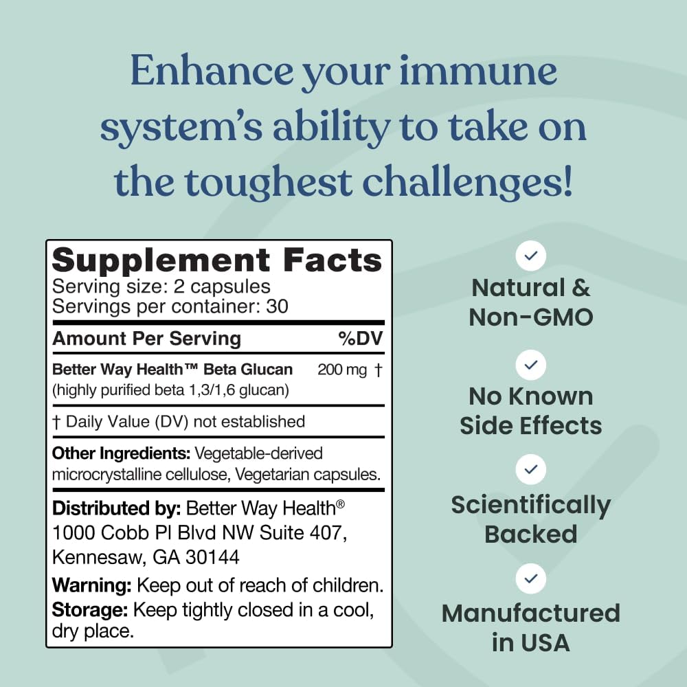 Better Way Health™ - Beta Glucano 1,3/1,6 Purificado - 100 mg - 60 Cápsulas