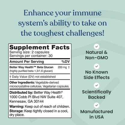 Better Way Health™ - Beta Glucano 1,3/1,6 Purificado - 100 mg - 60 Cápsulas – Image 7