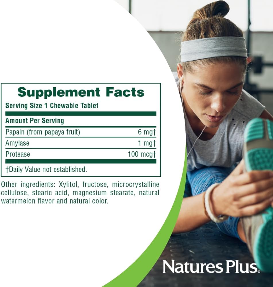 NaturesPlus Papaya Enzyme - 180 Comprimidos Masticables - Suplemento Digestivo con Papaína, Amilasa y Proteasa