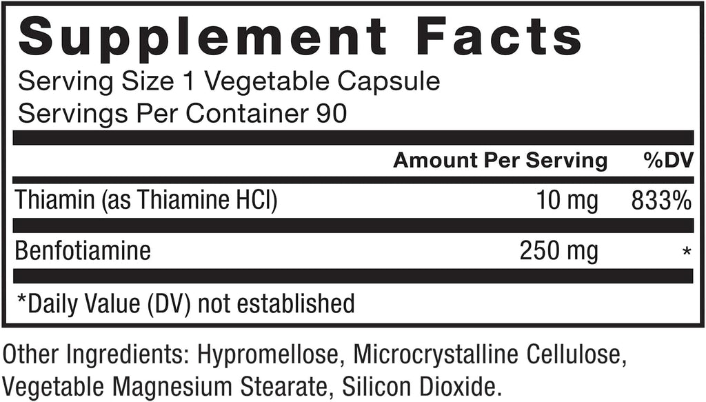 Force Factor Benfotiamina Plus Tiamina, Vitamina B1 Liposoluble de Alta Absorción, No GMO, Vegano, 90 Cápsulas Vegetales