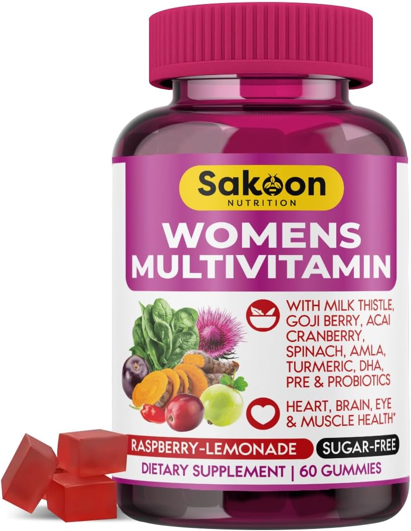 Sakoon nutrition Gominolas Multivitamínicas para Mujeres con Probióticos y Prebióticos - Apoyo Diario Completo, Salud Inmune y Digestiva - Vegano, Sin Gelatina, Sabor Fruta