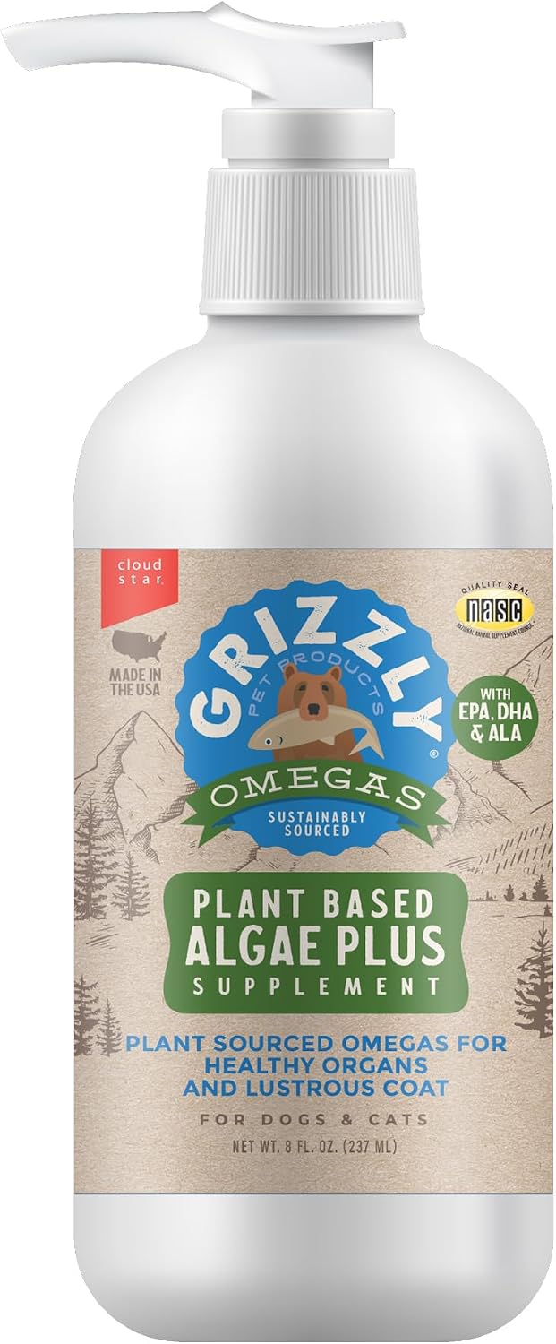 Grizzly Pet Products Algal Plus Omega 3-6-9 Suplemento Alimenticio para Perros y Gatos, 236 ml
