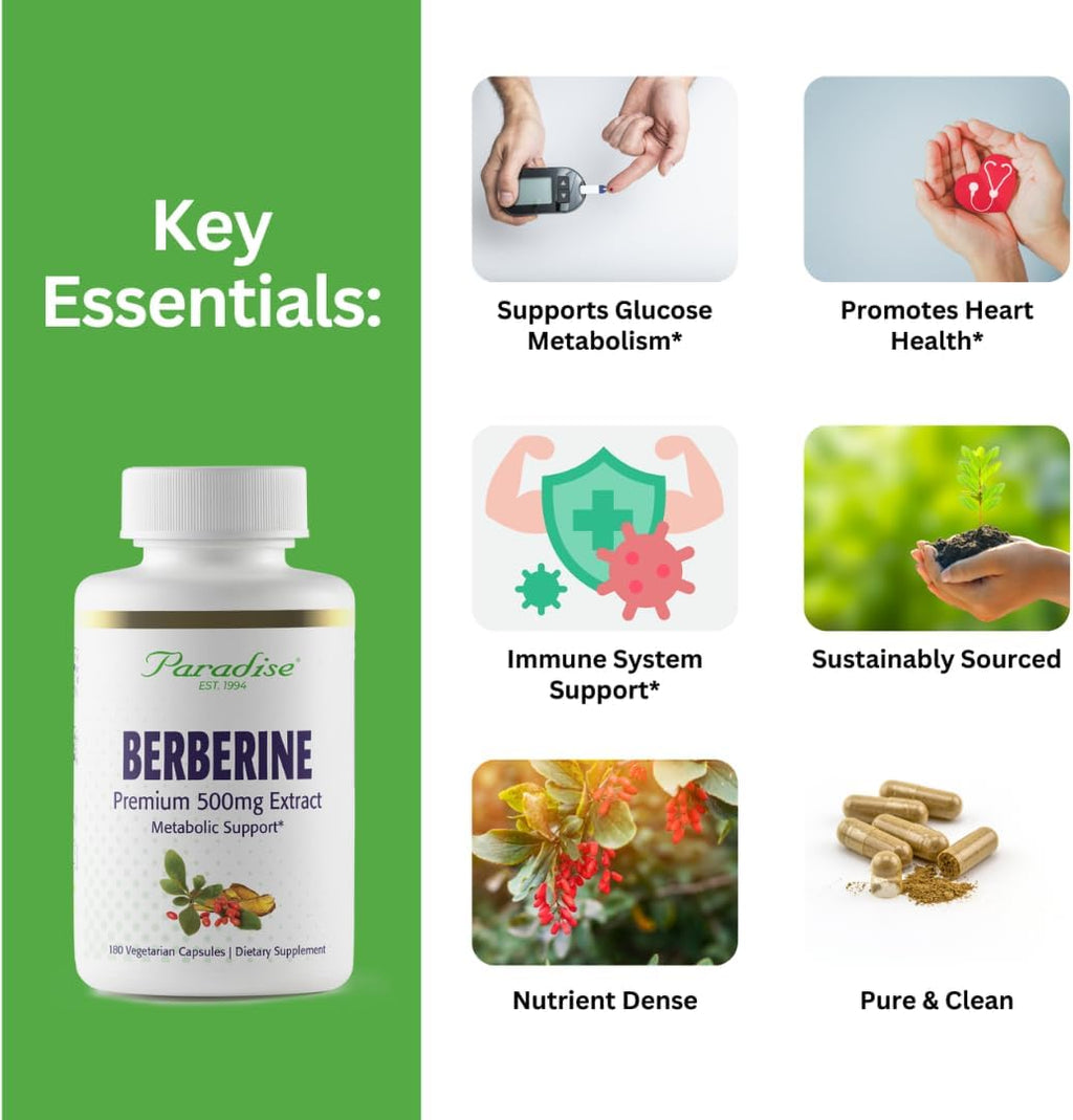 Extracto de Berberina 500 mg – Paradise Herbs, 180 Cápsulas Vegetales